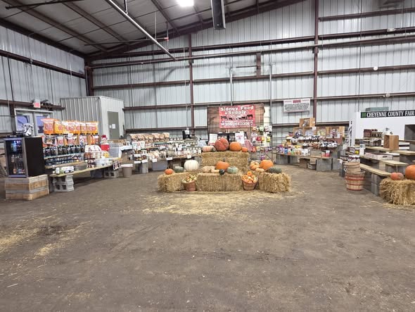 The store floor decorated for fall